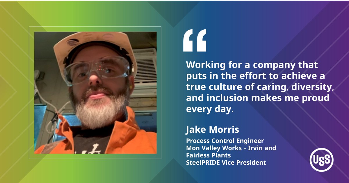 U_S_Steel's tweet photo. Pride is knowing that at #USSteel, employees like Jake are helping us create workplaces that are #BestForAll and worthy of earning the @HRC “Best Places to Work for LGBTQ+ Equality” designation for three years in a row. #SteelPRIDE #PrideMonth https://t.co/hrNzHU2xl0