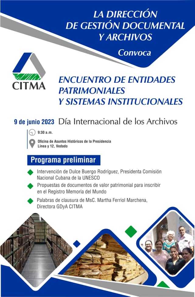 Iniciamos la jornada CUBARCHIVOS 2023
#ArchivosUnidos 
<a href="/MarthaFerriol/">Martha Ferriol</a> 
<a href="/citmacuba/">Ministerio de Ciencia, Tecnología y Medio Ambiente</a> 
<a href="/ElbaRosaPM/">Elba Rosa</a>