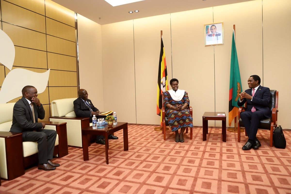 HHichilema's tweet photo. A pleasure meeting #Uganda’s Vice President H.E @jessica_alupo . Had very positive bilateral talks on the sidelines of #ComesaSummit on how we can work to realise our joint ambitions for food security & turning #Africa’s vast arable land into the world’s food basket. 🇿🇲 🇺🇬 https://t.co/H3X6Er3hzf