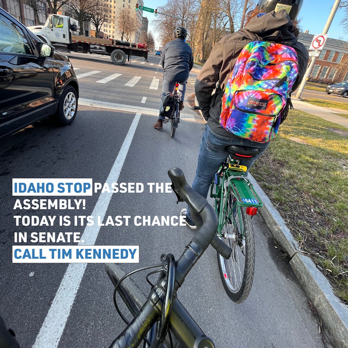 ONE DAY LEFT for the Senate!
WNY's own <a href="/SenKennedy/">John Kennedy</a> happens to be the Chair of the Senate Transportation Committee. Please call him right now and let's push this through!
518-four five five-2426.
Ask to move S2643 "Idaho Stop" to the floor for a vote. Let's get this passed!