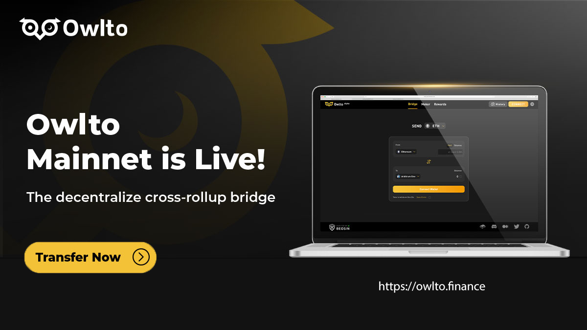 Owlto_Finance's tweet photo. 🔔🔔🔔  It's official!  @Owlto_finance mainnet is up and running. 

Ready to unlock the infinite possibilities of Layer2 cross-chain on Owlto?

Hurry up and click to experience it now! https://t.co/iKo5R9hrSX https://t.co/PAlKw2ms5l