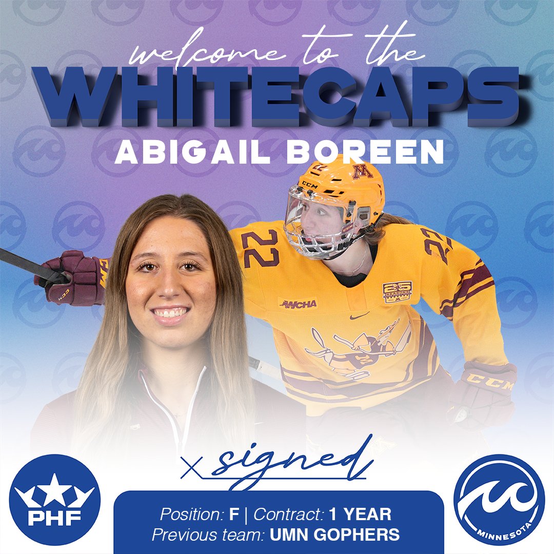 We're getting the band back together. Former Gopher forward Abigail Boreen has signed a one-year deal with the Whitecaps for the upcoming PHF season, and will reunite with former Gopher line mate Catie Skaja.

📸: @GopherWHockey | #RollCaps

✍️: whitecaps.premierhockeyfederation.com/news/u-of-m-ab…