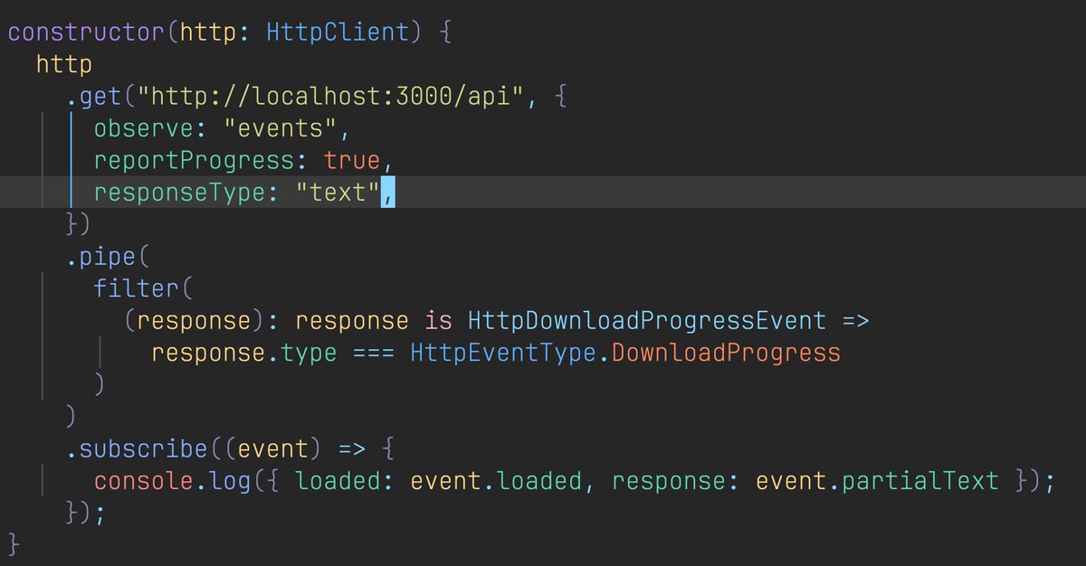 Nartc1410's tweet image. #angular #httpclient #fetch
In addition to allowing HttpClient to work on the edge, withFetch() also allows HttpClient to receive "Transfer-Encoding: chunked" probably (with reportProgress and observe: events)
The backend code is provided by @JayCooperBell