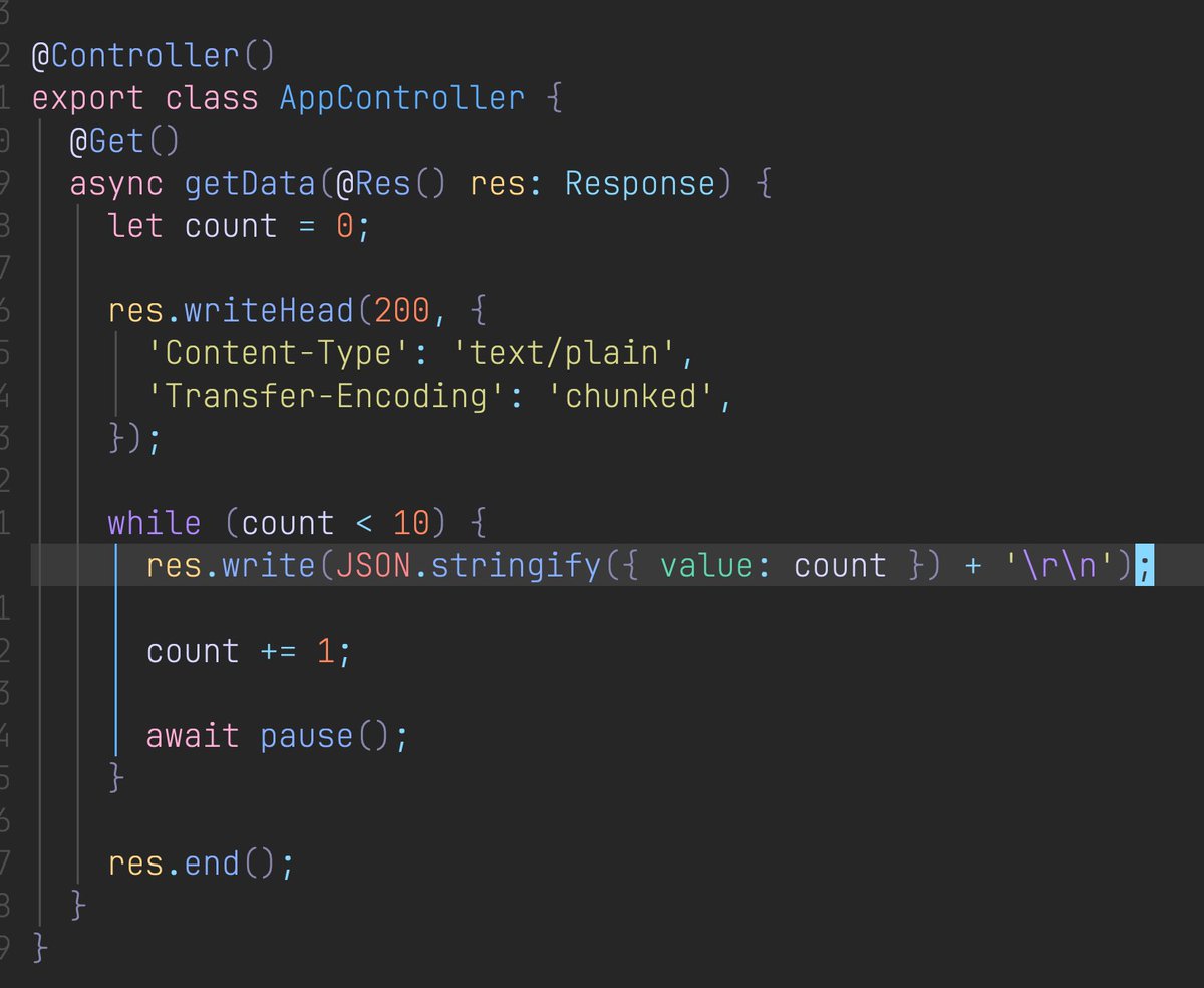 Nartc1410's tweet image. #angular #httpclient #fetch
In addition to allowing HttpClient to work on the edge, withFetch() also allows HttpClient to receive "Transfer-Encoding: chunked" probably (with reportProgress and observe: events)
The backend code is provided by @JayCooperBell