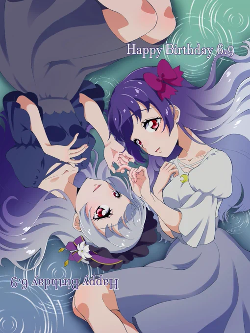 さくやちゃんかぐやちゃんお誕生日おめでとう 梅雨っぽいしっとりした雰囲気でお祝いです 私服もお揃いコーデでいつも仲良しカワイイんじゃよ #aikatsu #アイカツフレンズ #白百合さくや生誕祭2023 #白百合かぐや生誕祭2023