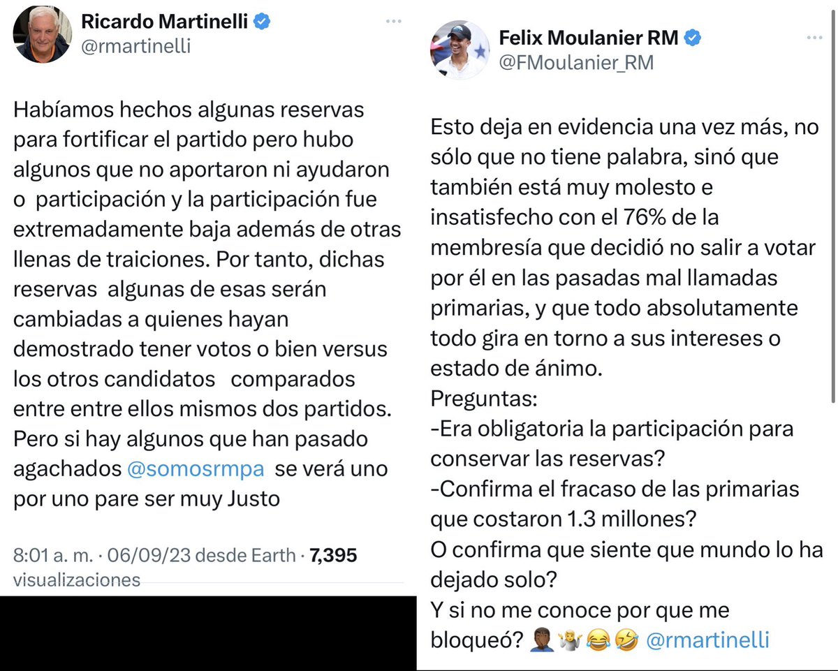 Felix Moulanier le responde a Ricardo Martinelli.