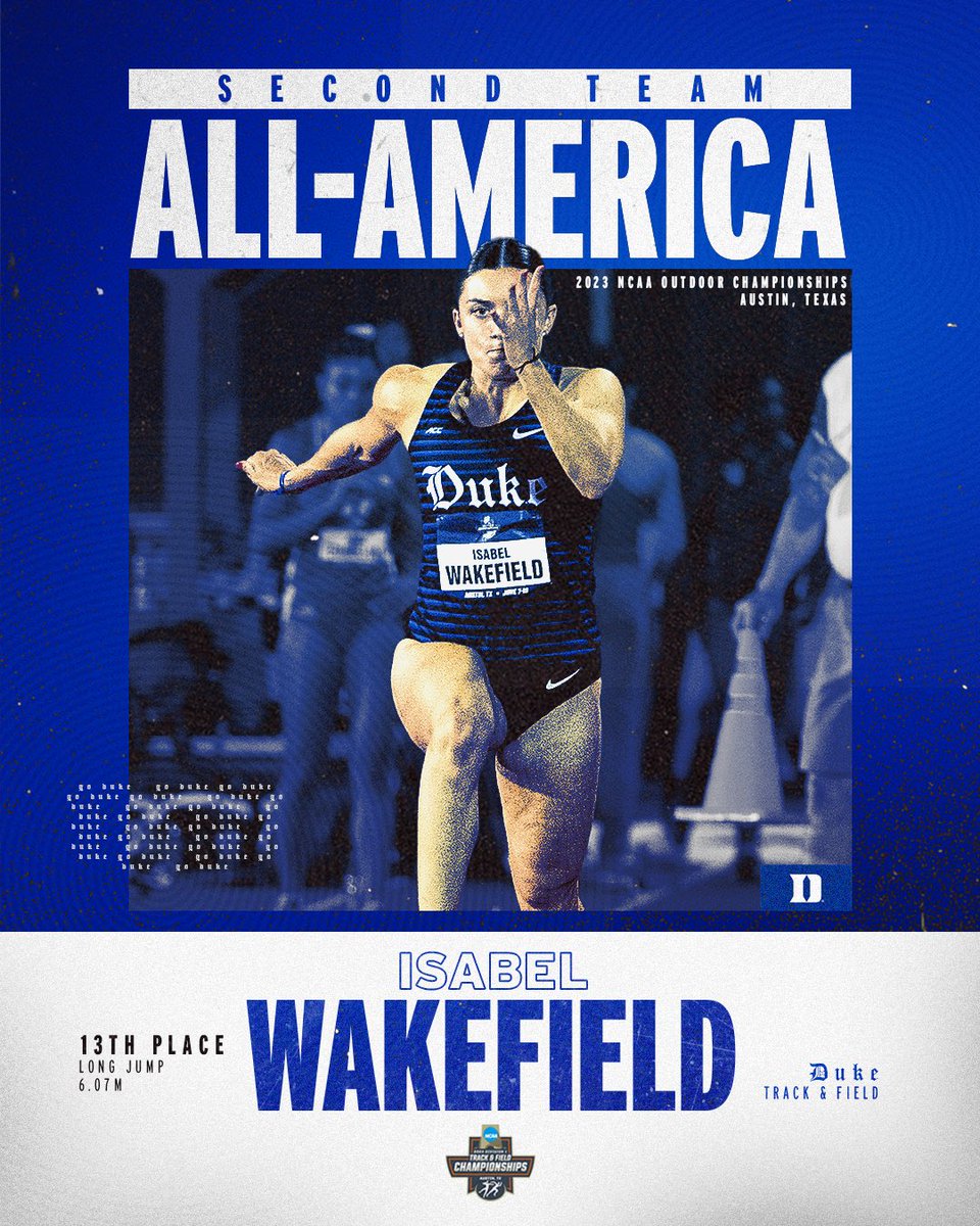 Issy brings home Second Team All-America Honors in the Long Jump!🔥👏

She finished 13th in the NCAA with a best jump of 6.07m!

#GoDuke