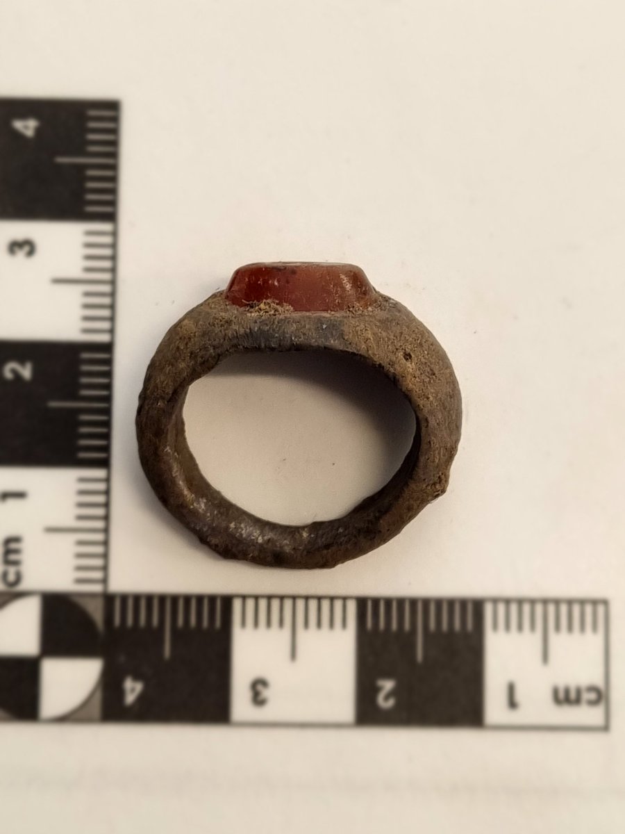 HE_Archaeology's tweet photo. Our new 2023 dig at @EnglishHeritage Birdoswald Roman Fort, with @UniofNewcastle, is already producing great finds. This Roman finger ring with intaglio (carved gemstone) might show the god Mars. Research continues but we couldn't resist sharing this lovely item for #FindsFriday https://t.co/kdqOadfb5X