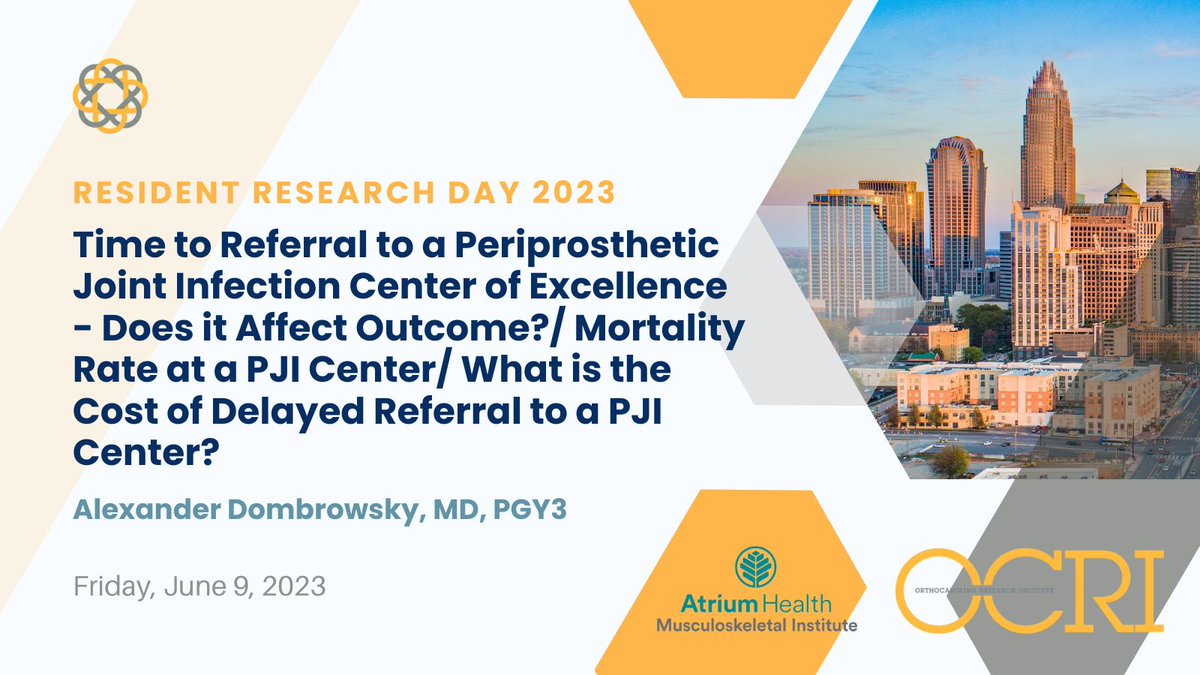 OCResearchInst's tweet image. Thanks for leading off the morning, Dr. Paprosky. Alexander Dombrowsky, MD, PGY from @CMC_OrthoRes is leading off the Hip/Knee Research Presentations session of Resident Research Day 2023