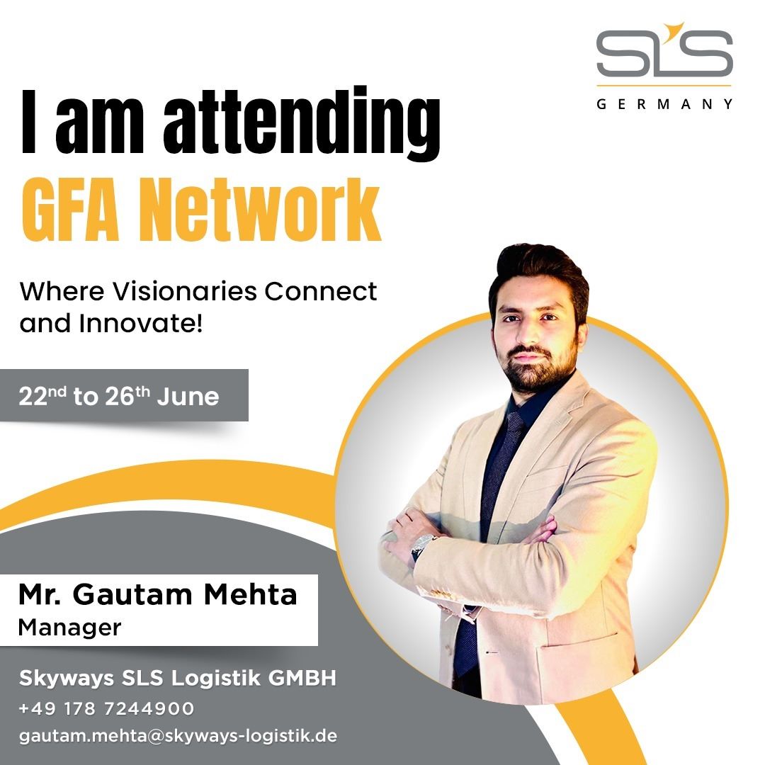 Skyways_Germany's tweet photo. We're thrilled to announce that Mr. Gautam Mehta (Manager) from Skyways SLS Logistik GMBH is attending the prestigious GFA Network event.🌍

#movingWithYou #skywaysgermany #slsgermany #logisticsservices #germanylogistics #Skyways #GFANetwork #NetworkingGoals #BusinessConnections https://t.co/AKpRSHKT9W
