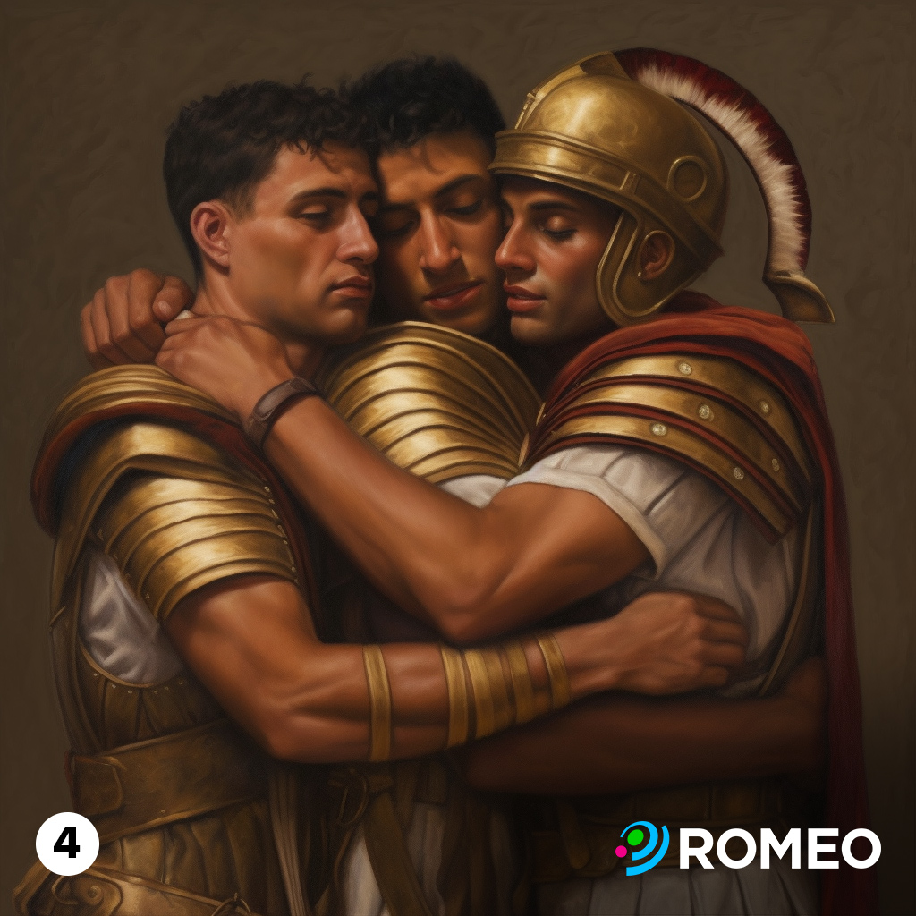 Happy Pride, Athens 🇬🇷 and Rome 🇮🇹!

Which photo is your fav? 1️⃣, 2️⃣, 3️⃣ or 4️⃣?
🏳️‍🌈 Pride will be happening tomorrow! We used AI to imagine what the gays were doing in ancient Rome and Greece. And let's just say that we were not disappointed with the results...

#ROMEO #ROMEOPride