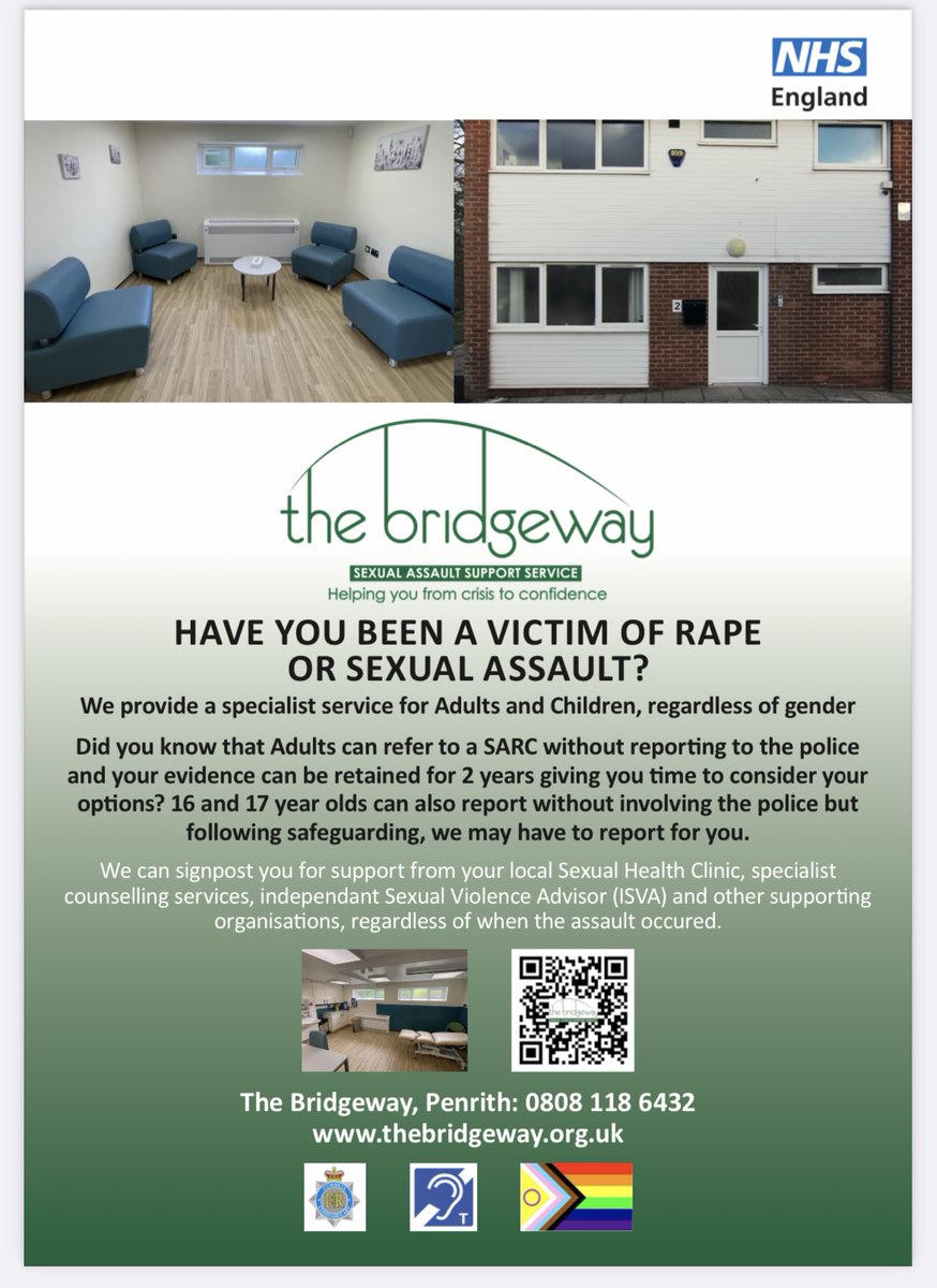 24/7 free advice line for anyone who has experienced #rape or #sexualassault  - 0808 118 6432. We offer support even if you don't want to involve the police, and help and advice for all non-recent rape and sexual assault.
#cumbria #mentoo #lgbtq #itsnotok #youarenotalone