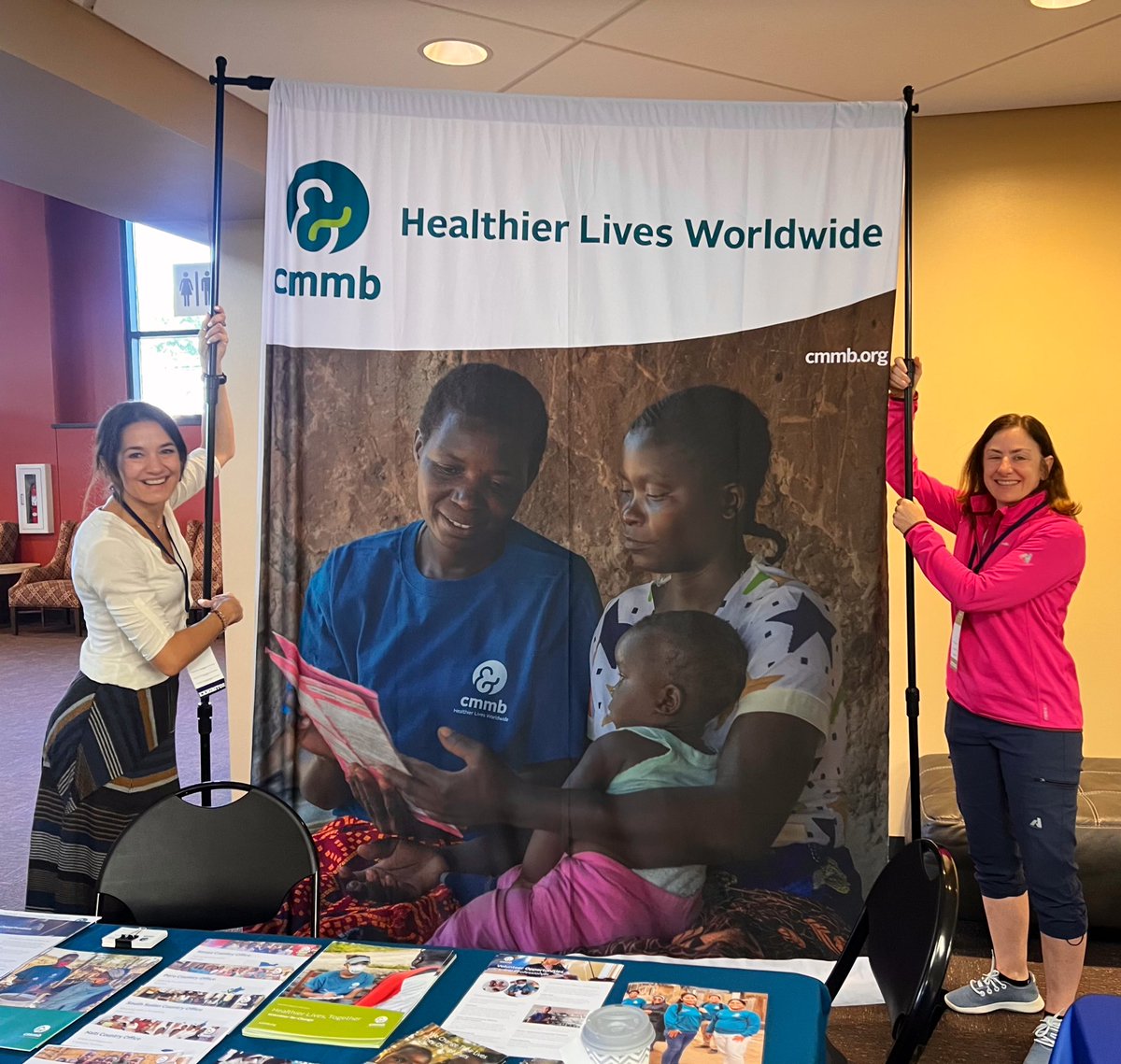 Grateful for friends like <a href="/catholicmed/">Catholic Medical Association</a> Ellen Dailor who shows up at the right time and place to collaborate &amp; support <a href="/CMMBTweets/">CMMB</a> beyond recruitment &amp; even at banner setup at #2023hhc <a href="/INMEDNews/">INMED</a> #globalhealth #partnerships