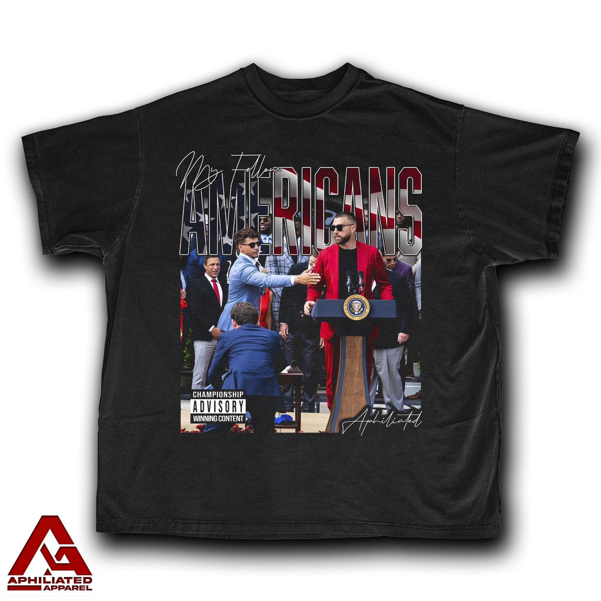 Aphiliated_app's tweet photo. My Fellow Americans 🇺🇸 

Last day to order 6/17, link in bio 🛍️

15% OFF 2 or more tees with code “15” at checkout

#KCChiefs #Chiefs #KansasCity #WhiteHouse #SuperBowl #SuperBowlChamps #KansasCityChiefs #TravisKelce #Kelce #newheights https://t.co/t7fW4MXo3z