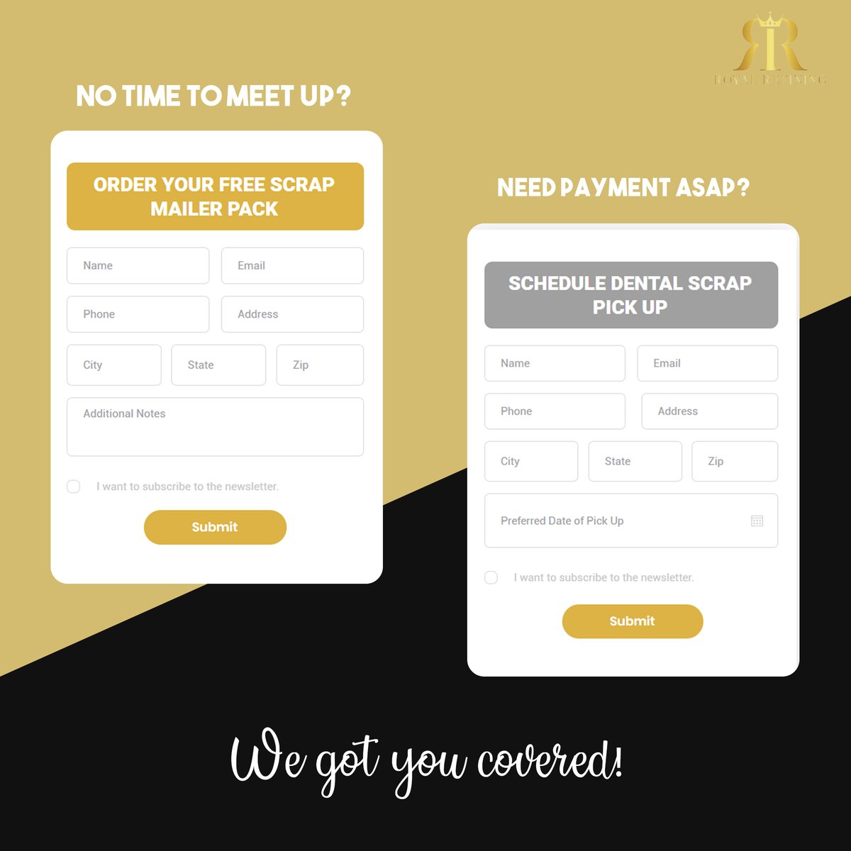 RRefining's tweet image. Yes, you heard that right! Request a local Rep to pick up your #dentalscrap and receive our on the spot payment! 💰
•
Schedule your time here ➡️ royalrefining.com
•
•
•
#Dental #CashforGold #Dentist #RoyalRefining #DentalAssistant #DentalArt #Dentistry #Dentalife