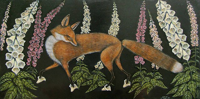 It is Foxglove season 🦊🐾🌸
Painting by Kelly Louise Judd 
#FoxFriday