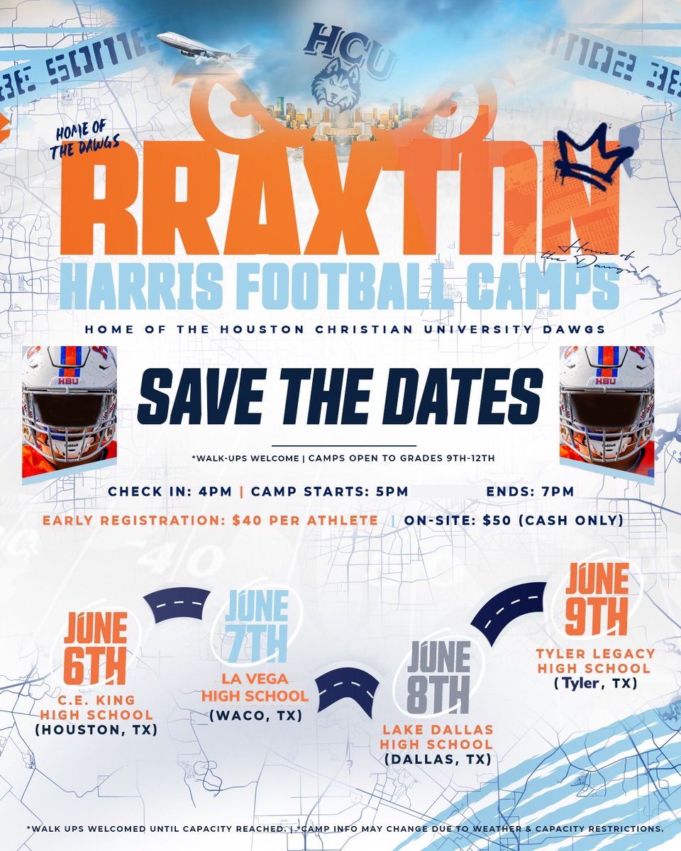 Tyler, Texas 📍 ~Home of The Great Earl Campbell 🐐. 3 out of the 5 starting offensive linemen for @HCUFootball are East Texas natives 👀. Tyler Legacy HS is the place to be in ETX today. WE ARE ACCEPTING WALK UPS IF YOU HAVEN’T REGISTERED! Cash Only #DawgsUp🐾 #NewEra🔥