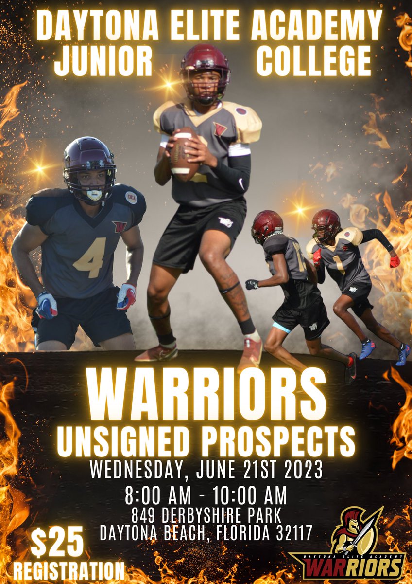 Still looking for a college home c/o 23s ? Join us for our unsigned prospect camp June 21st, All positions are welcomed ! Start your college career here at DEA 🏆 You can contact me @ 567-702-0397 or DM. 
#StriveForGreatness #JourneyToD1 #WarriorNation