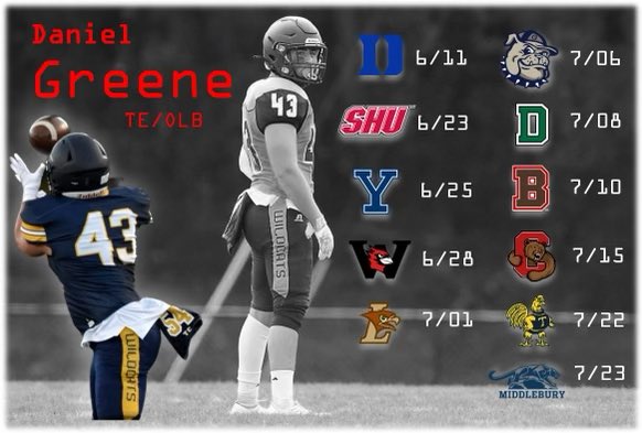 Daniel Greene (@dangreene43) on Twitter photo Summer camp schedule 2023! Can’t wait to compete at these schools. These are all confirmed camps. <a href="/CoachPSap/">Patrick Saporito</a> <a href="/CoachWoodring71/">Kevin Woodring</a> <a href="/CoachDorf/">Ben Dorfman</a> <a href="/CoachRenoYale/">Tony Reno</a> <a href="/_coachdwilliams/">Denver Williams</a> <a href="/CoachDevanney/">Jeff Devanney</a> <a href="/coachsgarlata/">Coach Sgarlata</a> <a href="/AB_balogh/">Alex Balogh</a> <a href="/CoachEJMills/">EJ Mills</a> <a href="/coachirishodea/">Danny O'Dea</a> <a href="/jasonthomasfb/">Jason Thomas</a> @Browncoachweave Summer camp schedule 2023! Can’t wait to compete at these schools. These are all confirmed camps. <a href="/CoachPSap/">Patrick Saporito</a> <a href="/CoachWoodring71/">Kevin Woodring</a> <a href="/CoachDorf/">Ben Dorfman</a> <a href="/CoachRenoYale/">Tony Reno</a> <a href="/_coachdwilliams/">Denver Williams</a> <a href="/CoachDevanney/">Jeff Devanney</a> <a href="/coachsgarlata/">Coach Sgarlata</a> <a href="/AB_balogh/">Alex Balogh</a> <a href="/CoachEJMills/">EJ Mills</a> <a href="/coachirishodea/">Danny O'Dea</a> <a href="/jasonthomasfb/">Jason Thomas</a> @Browncoachweave