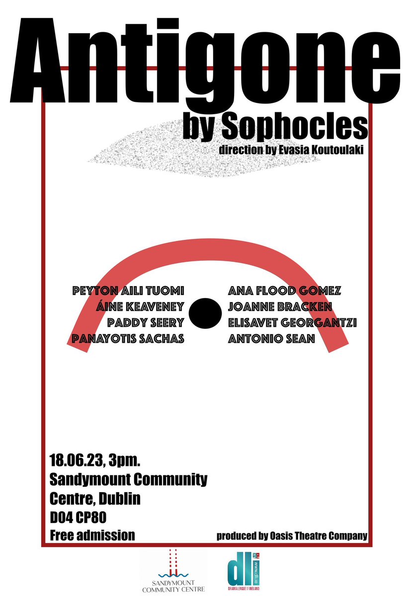 13magic_c's tweet image. We’re happy to announce the performance of one of the most precious, inspiring and beautiful plays of all times, Antigone by Sophocles! 
An amazing team of young, talented actors will perform “Antigone” on Sunday the 18th of June 2023, in Sandymount Community Centre, Dublin.