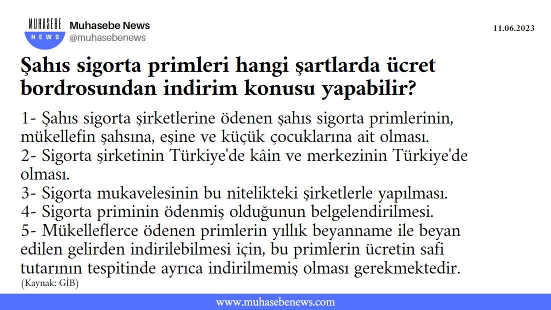 Şahıs sigorta primleri hangi şartlarda ücret bordrosundan indirim konusu yapabilir?

#sigorta #şahıssigorta #prim #ücret #bordro #indirim #sigortaşirketi #vergi #muhasebe #muhasebeciler #muhasebeci #muhasebehaberleri #muhasebenews