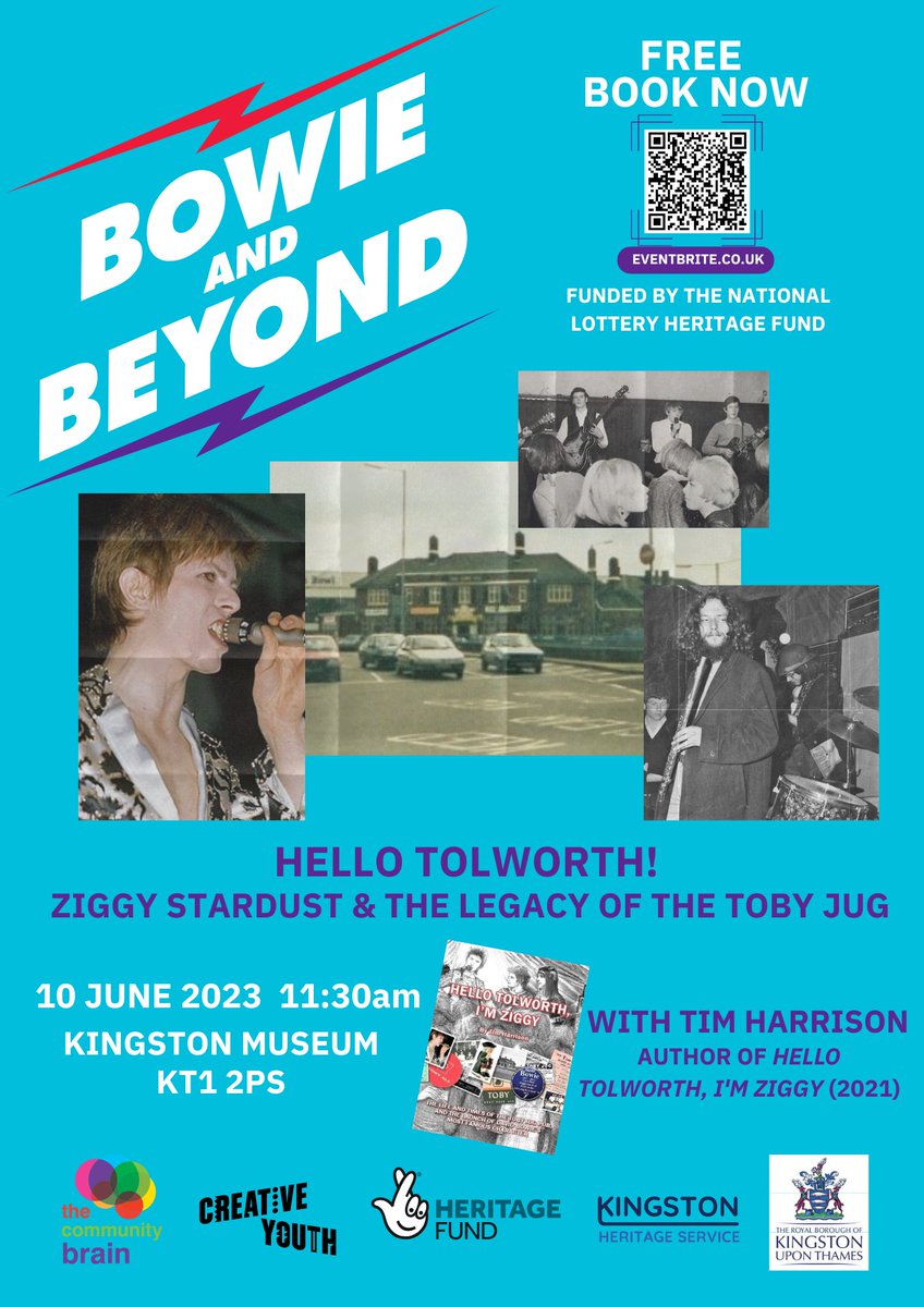 RBKheritage's tweet image. This is the last chance to book our FREE talk with Tim Harrison, author of Hello Tolworth, I&apos;m Ziggy Stardust at Kingston Museum on June 10th   
Book:
shorturl.at/cdtvM

#kingstonmuseum These #freetalks are funded by the National Lottery Heritage Fund