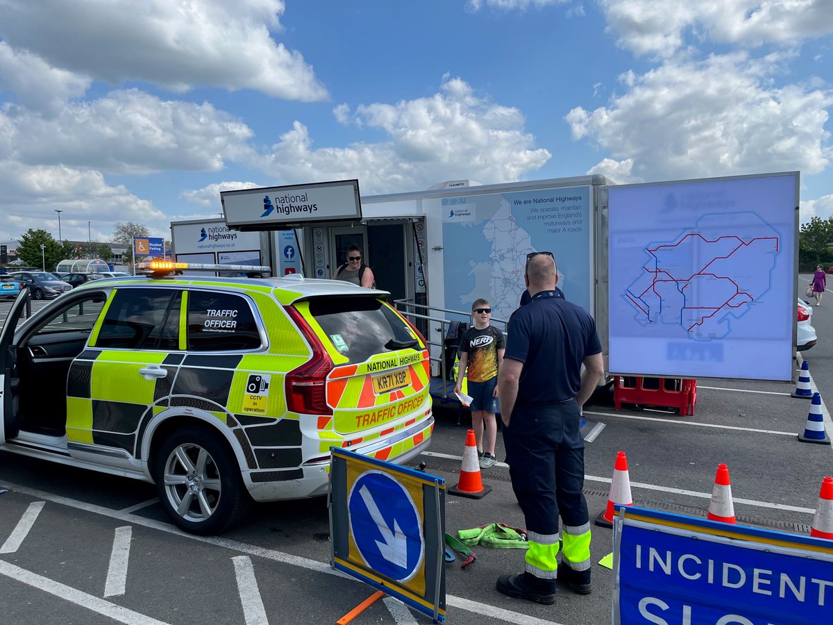 HighwaysEAST's tweet photo. We’re at #StevenageDay on Sunday afternoon to talk about our roadworks and road maintenance in the area, including on the #A1M. Come along to King George V playing fields to see our traffic officer cars, get safety tips and some freebies. https://t.co/AmVNI2JHb8