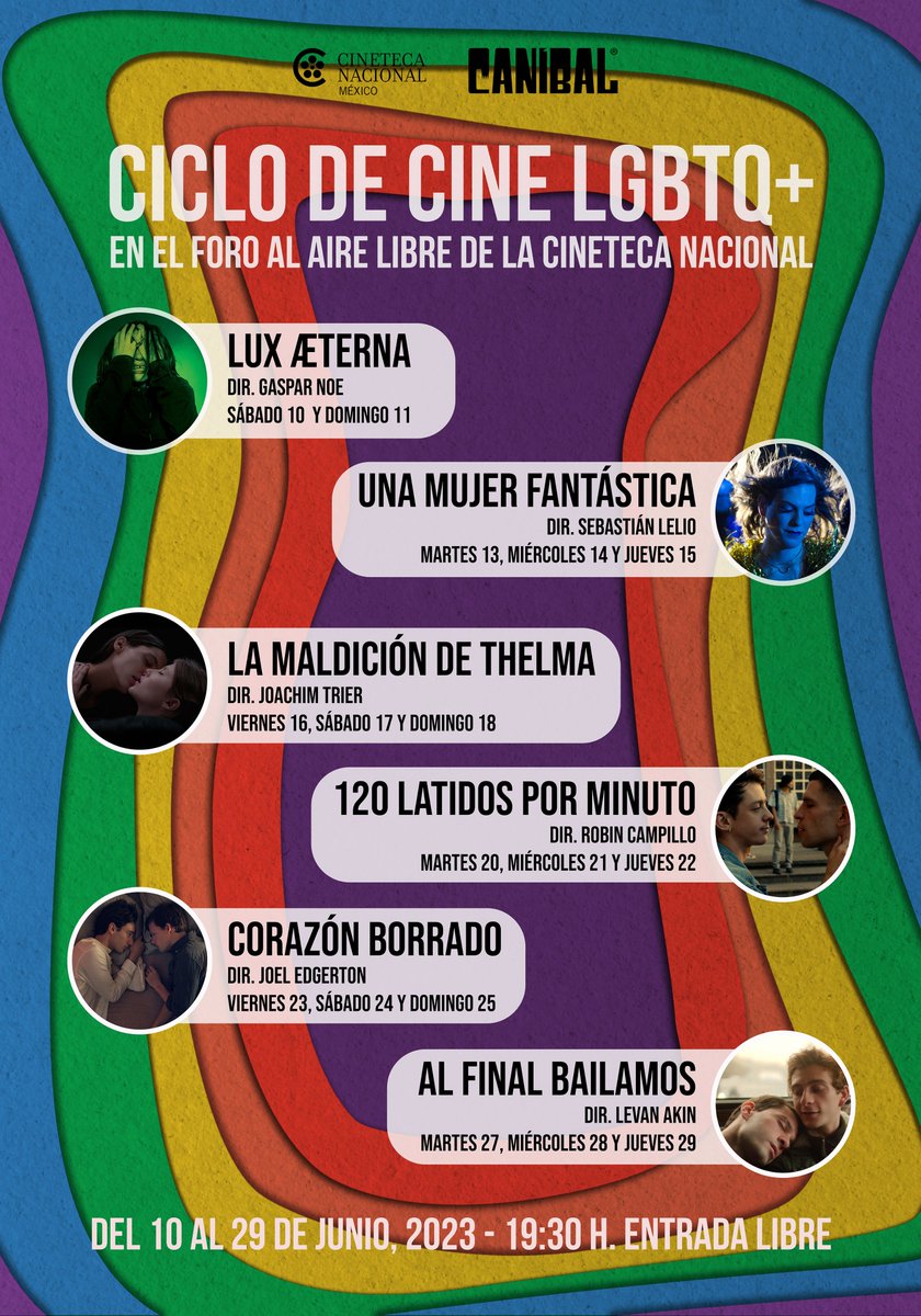 cineCANIBAL's tweet photo. Junto con @CinetecaMexico preparamos un ciclo de cine LGBTQ+ de Cine Caníbal. Las funciones se llevarán a cabo en el Foro al aire libre y serán completamente gratuitas. ¡Conoce la programación y no te pierdas este ciclo en el mes del orgullo! https://t.co/7WdPKbtaeA