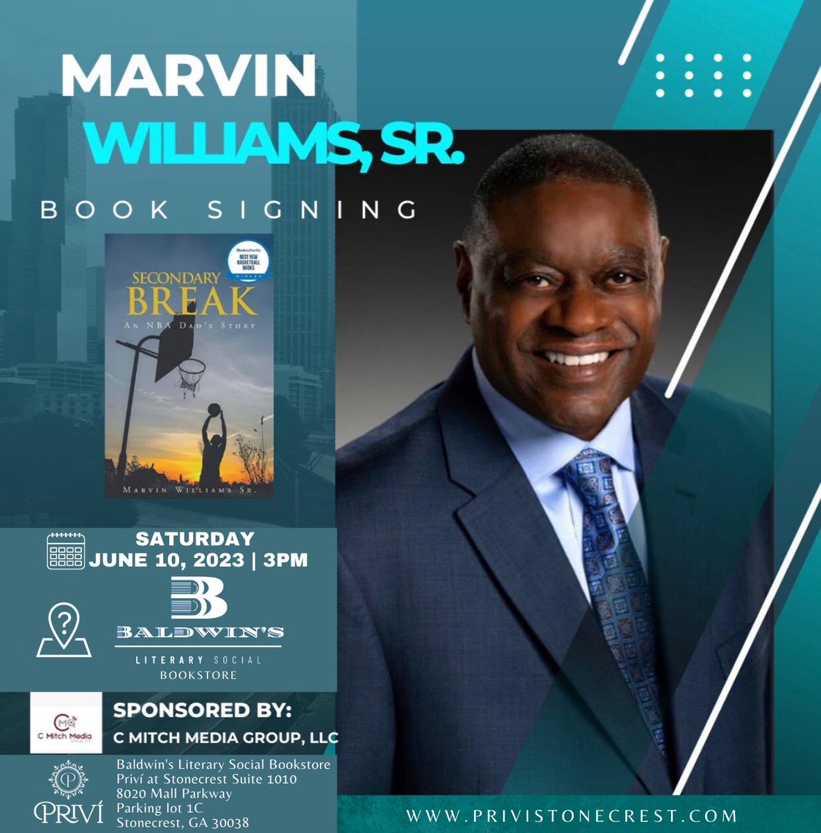 PriviStonecrest's tweet photo. Tomorrow June 10, 2023, at 3:00 PM, join us at Baldwin’s Literary Social Bookstore for a book signing event featuring Marvin Williams, Sr. and his new book “Secondary Break:

Don’t miss this unique opportunity to learn more about the inspiration behind the book! https://t.co/MifETK1foA