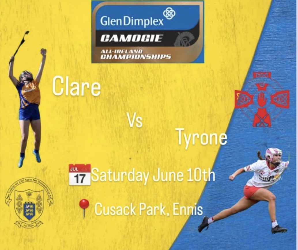 📣 REMINDER 📣 

Our Junior Team hit for Cusack Park tomorrow for the 2nd Rd of the @Dimplex_Ireland @OfficialCamogie Championship V @Tyrone_Camogie 2pm. 

Come out and show your support. Tickets available below

universe.com/embed2/events/…

@ClubClareHS @DLynchSport @BrennanEoin