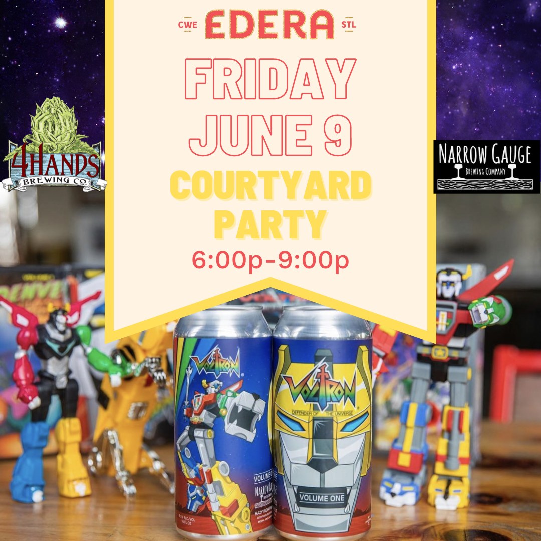 Join us at Edera Italian Eatery tonight from 6pm to 9pm for a @Voltron Volume One launch party! Enjoy the hazy IPA we brewed with our friends from @narrowgaugebeer along with cocktails and tasty pizza and take a picture in front of the massive Voltron statue!