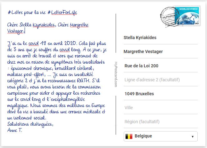 AnneTrang7's tweet photo. @SKyriakidesEU @vestager #NotRecovered
#LetterForLife #lettrepourlavie #EM #CovidLong #ApresJ20 https://t.co/vxjr7vTCPR