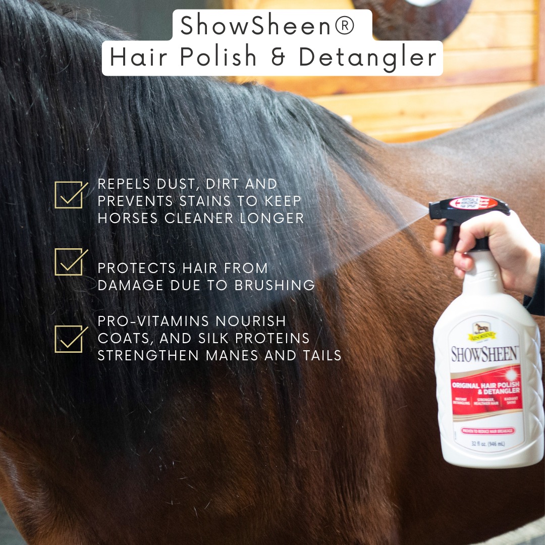 It’s not *just* to make your horse shiny for the show ring, though it does a great job of that ! ShowSheen Hair Polish &amp; Detangler is actually an amazing grooming essential to keep in your kit for everyday care! Here are three reasons why we it.#showsheen #horsecare  #maneandtail