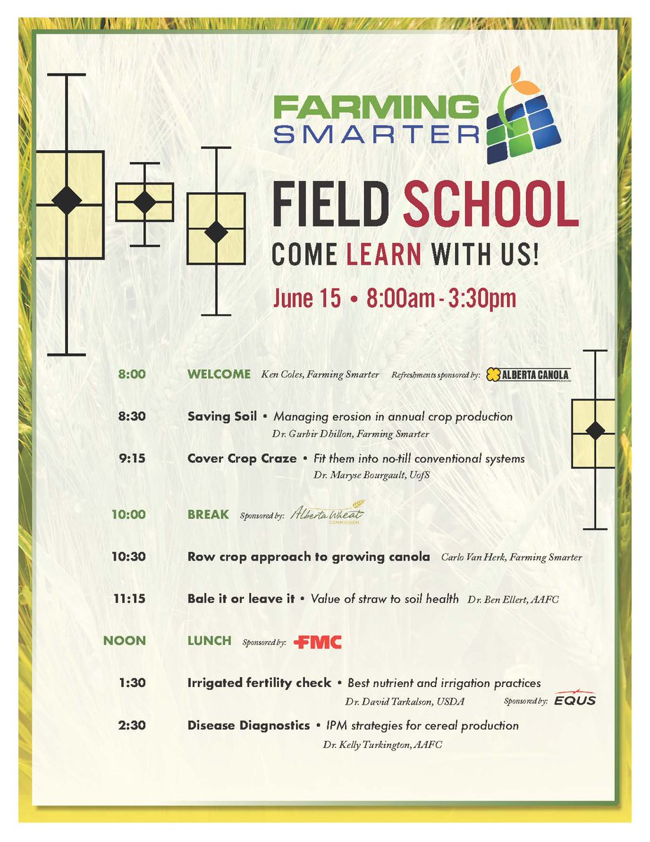 FarmingSmarter's tweet photo. Come learn about the latest #agronomy research updates in southern Alberta next week at #FSFS23!
From #SoilHealth to crop fertility and disease, we promise there's something to help you improve your operation and protect your crops!
Register today! π
https://t.co/65WRlEmEVk https://t.co/BdCDEGDs0N