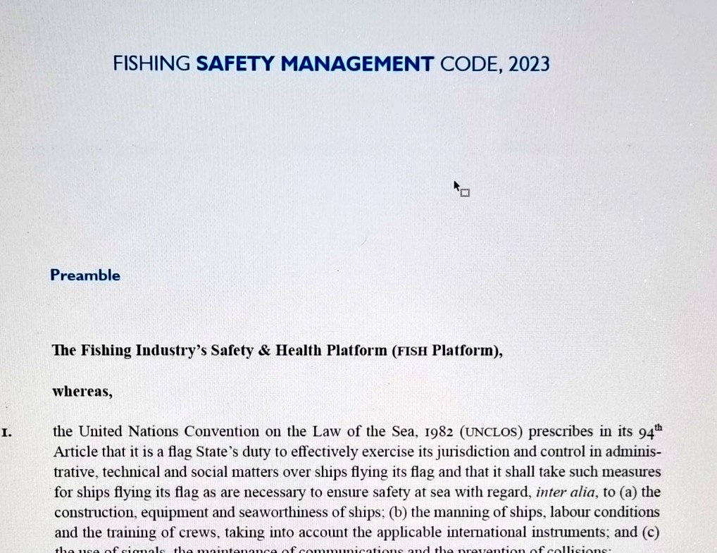 FISHplatform's tweet photo. The Fishing Safety Management Code 2023, now available in the library section of the #FISHplatform website. (https://t.co/kYGImQ1vSd)
#fishers #fishermen #safety #FISHplatform @IMOHQ @EuropecheOrg @NFFO_UK @FAOfish @ilo @HolySee_FAO @FAOBrussels @PFA_eu https://t.co/7WyBlVhheD