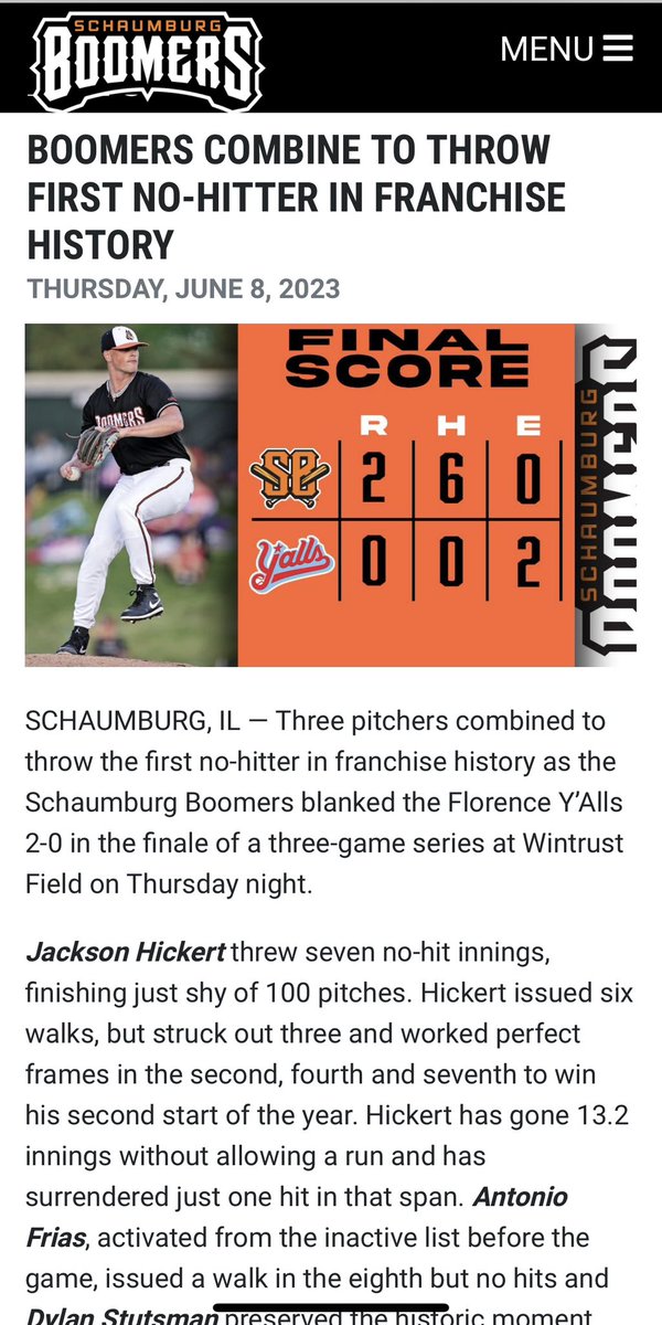 Just over two years removed from this moment! Congrats <a href="/HickertJackson/">Jackson Hickert</a> on the no-no! 

<a href="/boomersbaseball/">Schaumburg Boomers</a> <a href="/ZipsBB/">Akron Zips Baseball</a>