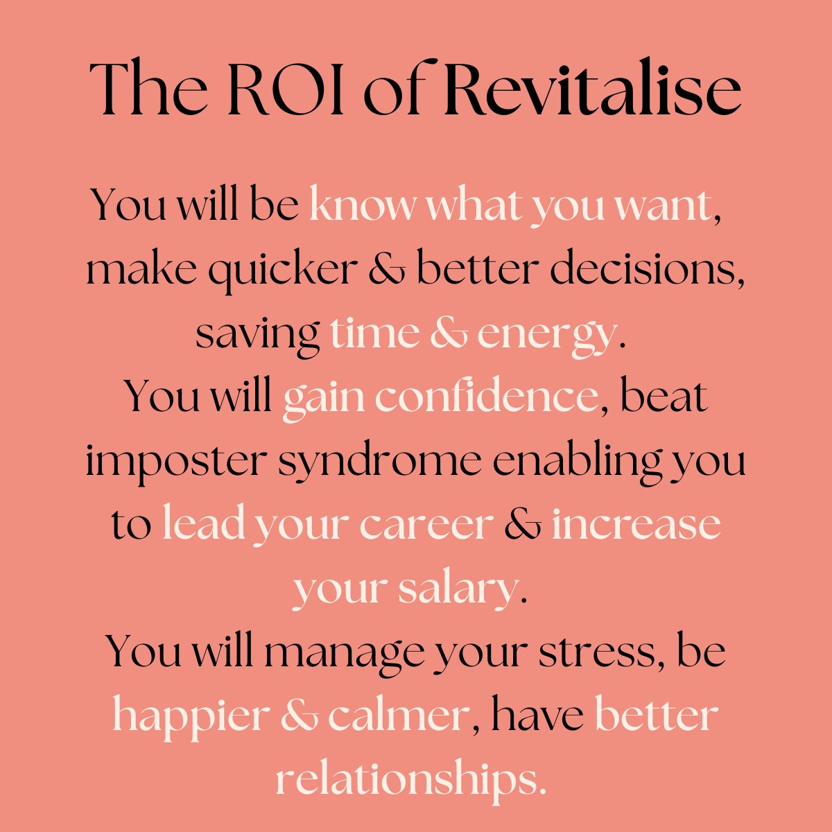 Let's be honest, coaching and coaching programs are an investment.

But unlike other courses, a Tech SEO course for example, with Revitalise it is harder to demonstrate the ROI.

But that doesn't mean that is doesn't exist. Here are a few.
#SEO #coaching #PersonalGrowth