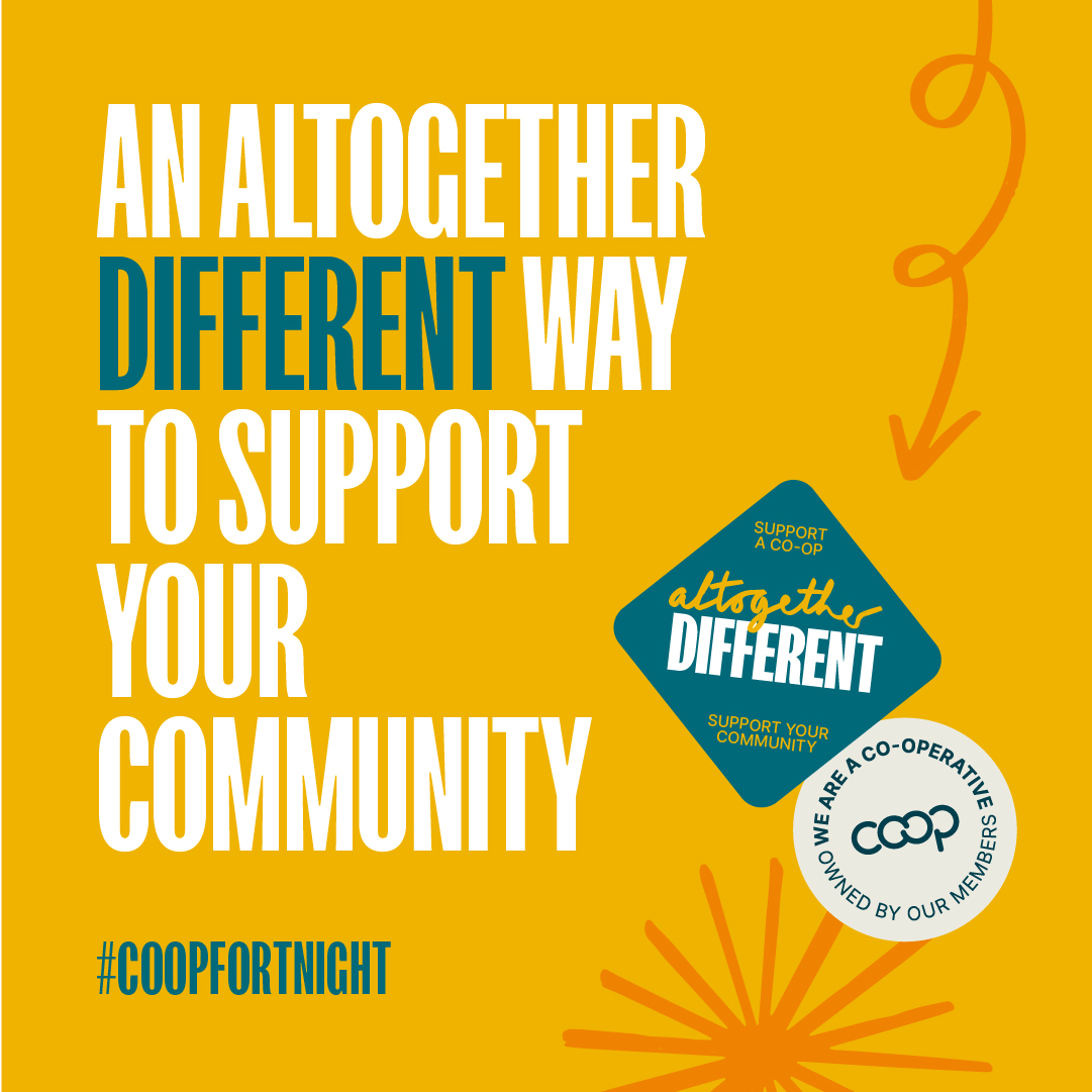 We're officially starting the countdown to #CoopFortnight - commencing 26th June.  
How proud we are to be owned by our members and not-for-profit.  Have a fantastic weekend 😎 #SupportYourCommunity #SupportACoop #NotForProfit