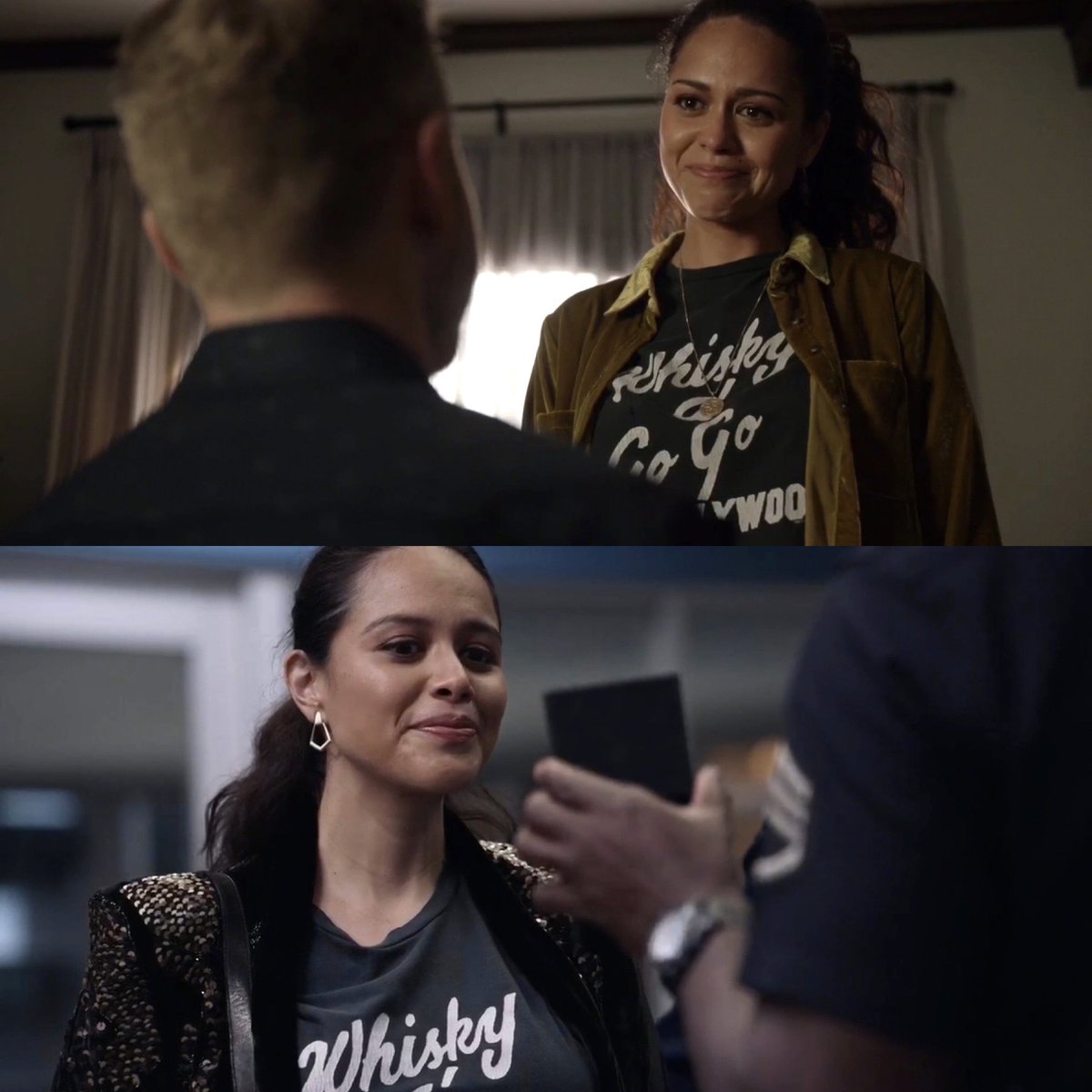 We love this wardrobe parallel! Angela’s rock tees are the best! It’s cool to see her wear this Whiskey a Go Go tee in two special moments for her! #FashionFriday #TheRookie 

2x16 & 3x01