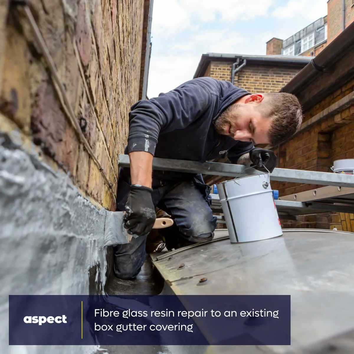 Marius is repairing a box gutter in Buckingham Gate, Central London. We take on all kinds of roof repairs, and not just in London. We also cover the Home Counties! Take a look at our roofing services - buff.ly/45L8rFk