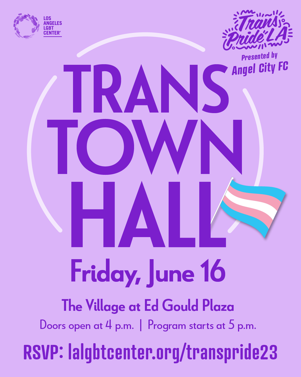 LALGBTCenter's tweet photo. Introducing: The #TransTownHall, a program curated and hosted by @raquel_willis that’s kicking off this year’s #TransPrideLA! With @laith_ashley to @tracelysette, @thomaspagemcbee, @cecetelfer, @jordanilan, and many more.
RSVP today at https://t.co/XHX5RmP5VE https://t.co/dP51wvwLGM