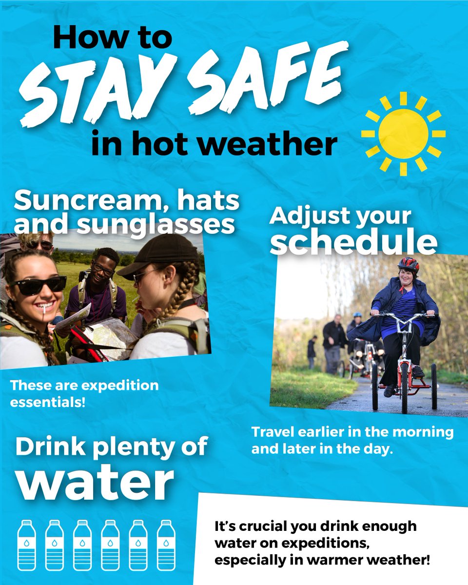 ☀️Are you heading out on your expedition this weekend?

With temperatures set to rise, we’ve created some reminders for staying safe in the heat whilst you’re out and about 🥾