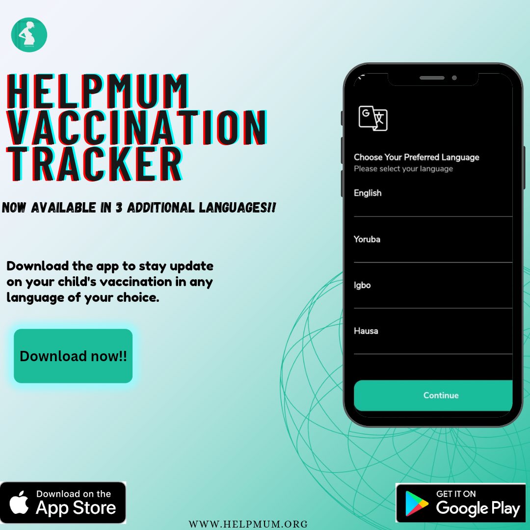 helpmum_ng's tweet photo. We are thrilled to announce that the HelpMum  Vaccination Tracker is now available in three additional preferred languages: Igbo, Yoruba, and Hausa. Our decision to include these languages stems from our commitment to overcoming language barriers and ensuring that all Nigerian mothers, regardless of their location in the northern, south eastern, or south western parts of Nigeria, can easily utilize the HelpMum Vaccination Tracker.

The HelpMum Vaccination Tracker plays a vital role in assisting thousands of nursing mothers in monitoring their children's immunization schedules, thus helping to prevent vaccine-related diseases. We are incredibly excited about this significant milestone, as it means that HelpMum Vaccination Tracker can now be accessed by every mother in Nigeria, regardless of the language they speak.

If you happen to know any nursing mother, we kindly request you to share the following link with them. They can download our HelpMum Vaccination Tracker app from either the Google Play Store or the App Store (iOS) using the link in our bio

Thank you.