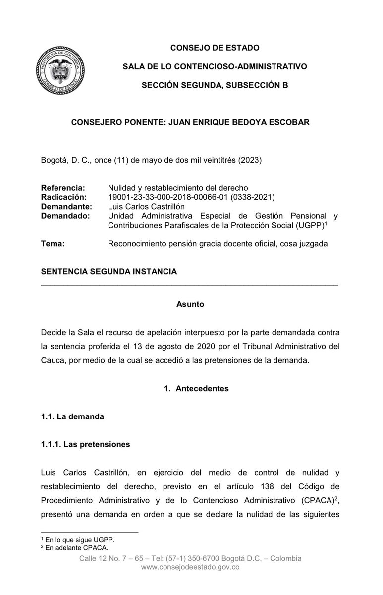 Consejo de Estado.

Explica los requisitos que deben acreditar los docentes para acceder a la pensión de gracia: i) experiencia antes del 31-12-1980; ii) completar 20 años de servicios; y iii) buena conducta durante su desempeño como docente.

drive.google.com/file/d/1FuPXHX…