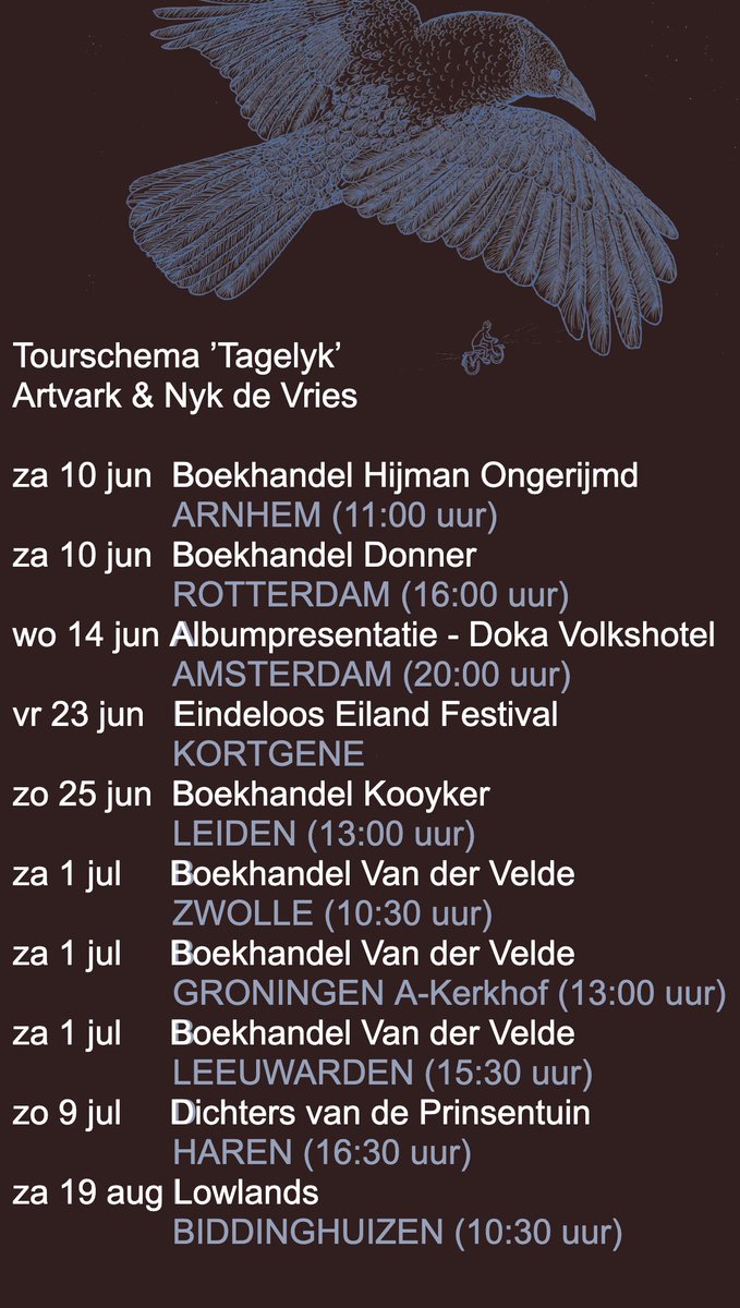 Morgen 10 juni start boekhandeltour #Tagelyk in Arnhem (11.00 uur) (hijmanongerijmd.nl) en Rotterdam (16.00 uur) (donner.nl/optreden-dicht…)