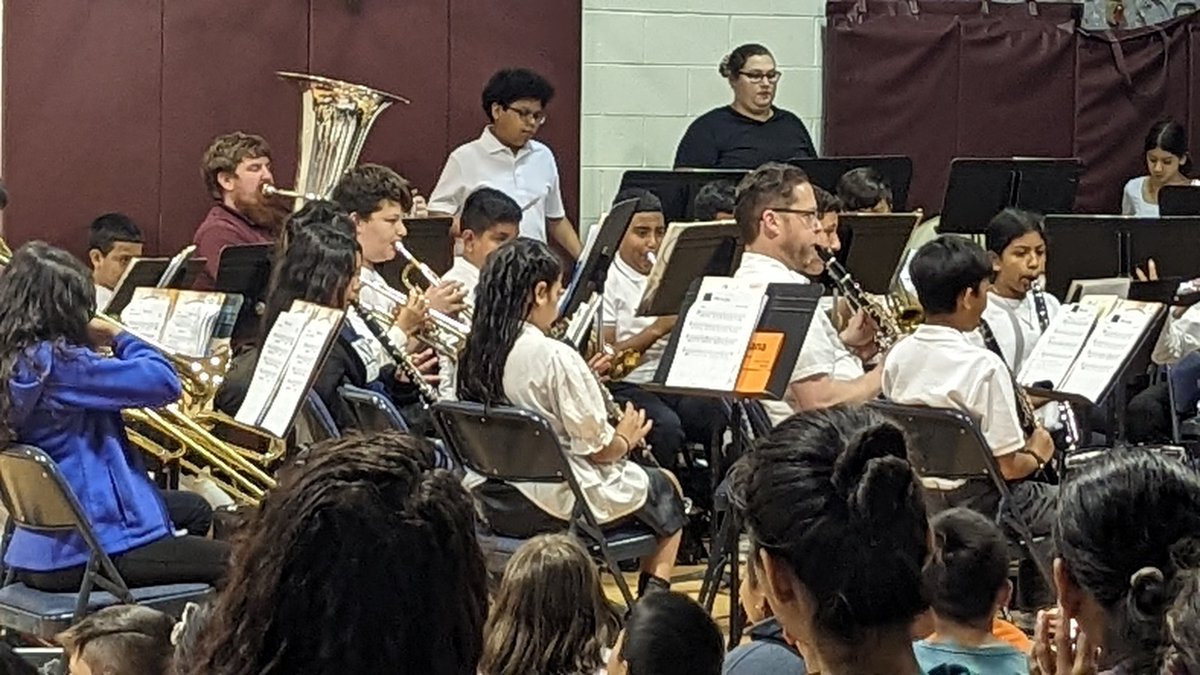 CrestwoodElem's tweet photo. I spy our Assistant Principal Mr. Caines and Mr. Schomber, one of our @CrestwoodES_5th teachers, playing with the CWES band! https://t.co/c85FK9IZTe