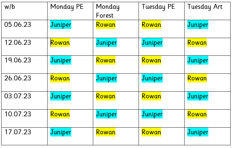 Stukeley2022's tweet photo. Forest, PE and Art Provision for this week. https://t.co/G6PznOVupJ