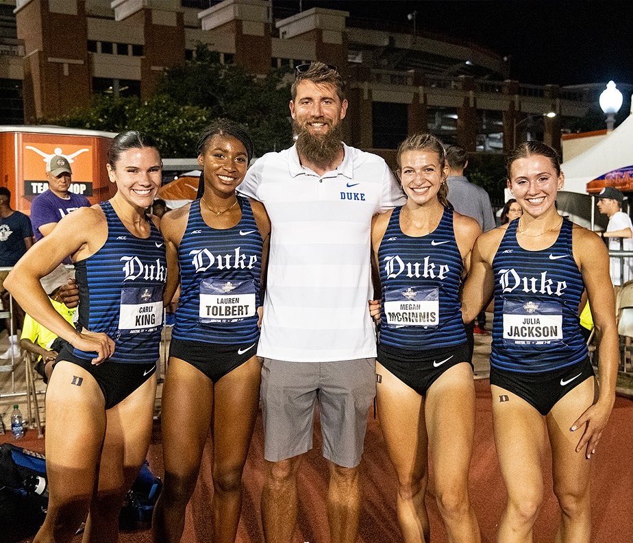 BIG Q for the 4x4 🔥✅

Our team of Carly King, Megan McGinnis, Julia Jackson, and Lauren Tolbert ran 3:28.84 to earn an automatic qualifier to Saturday’s final 🏆

#GoDuke