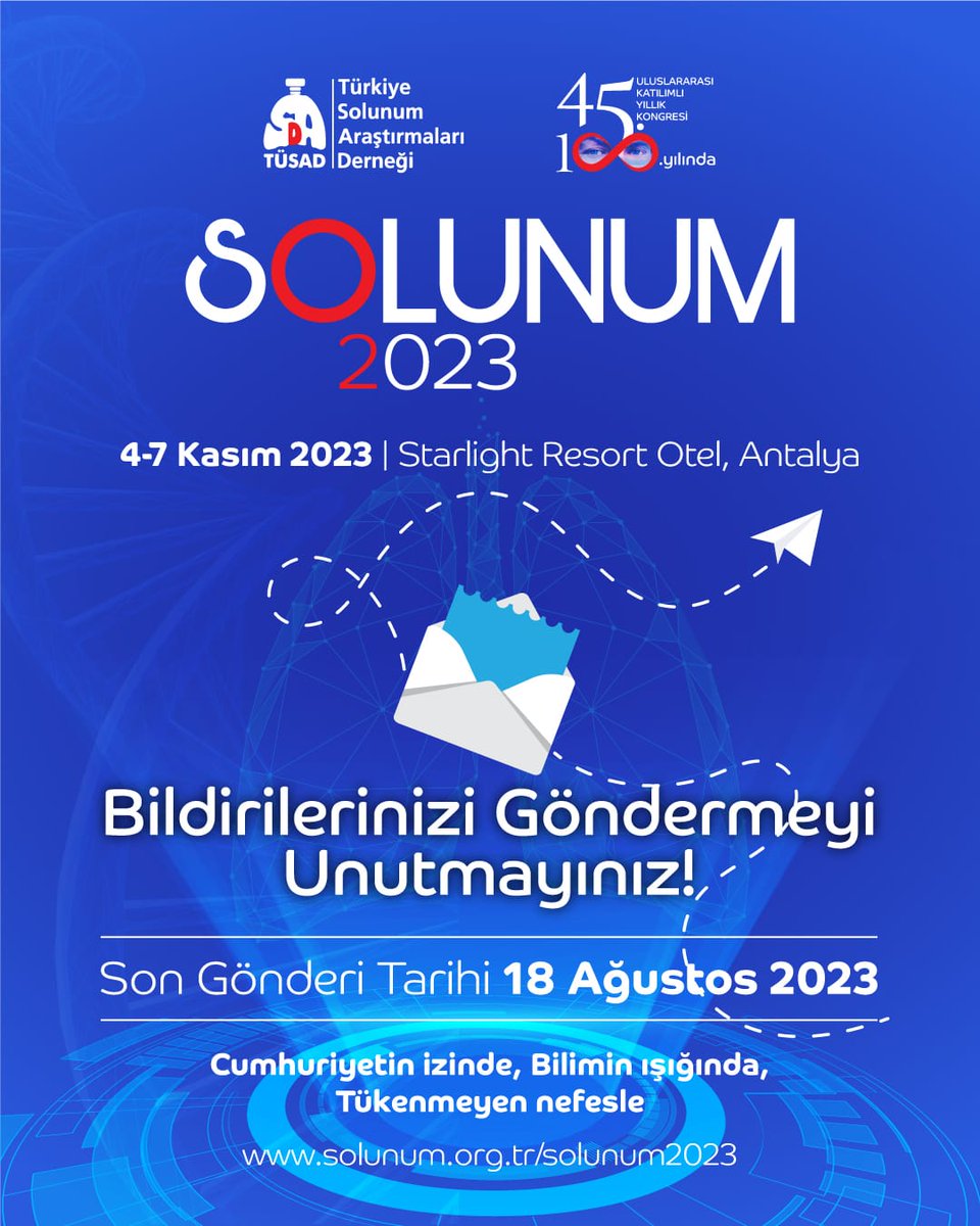 solunum's tweet photo. #TÜSAD uluslararası katılımlı yıllık kongresi #SOLUNUM2023'e bildirilerinizi bekliyoruz

Son gönderim tarihi 18 Ağustos. https://t.co/vqadQKrHaB