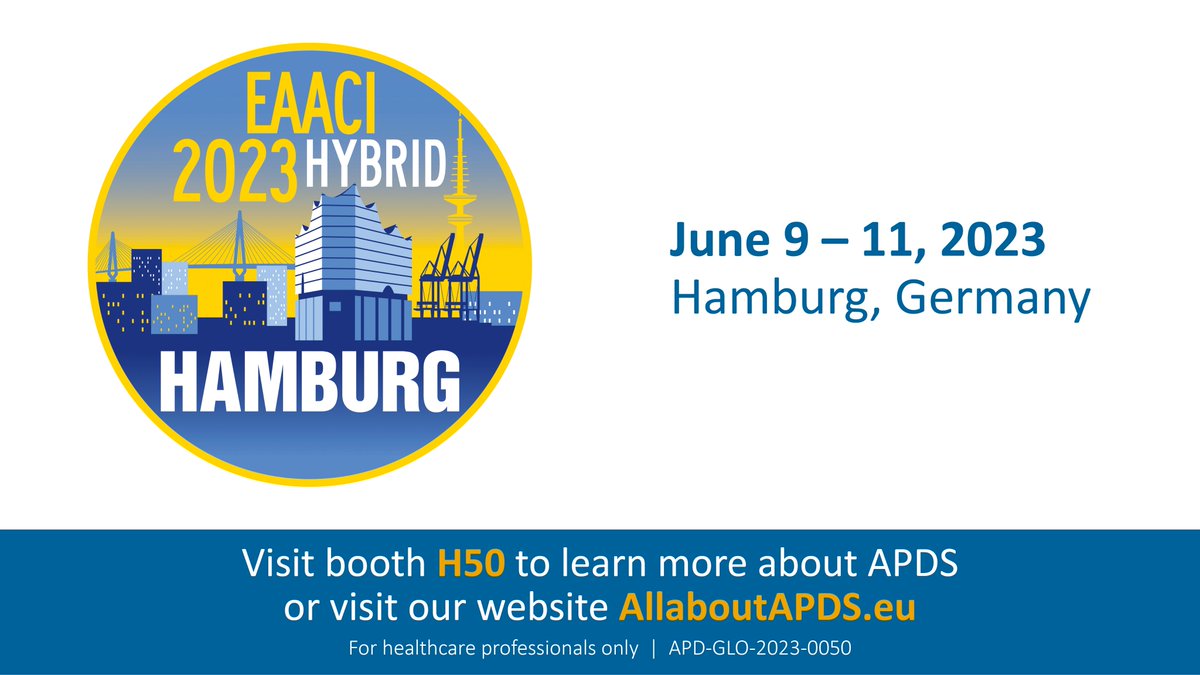 Join us at #EAACI2023 where Drs Marketa Bloomfield and Leif Hanitsch will present on autoimmunity and immune deficits in inborn errors of immunity (IEIs) – uncovering APDS. To learn more about #APDS, visit us at Booth H50 or our website: allaboutapds.eu